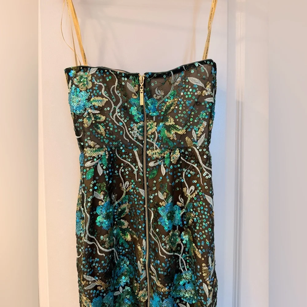 NWOT BRONX AND BANCO Dahlia Teal Multi Maxi Dress, Strapless Floral Gown - Picture 9 of 14